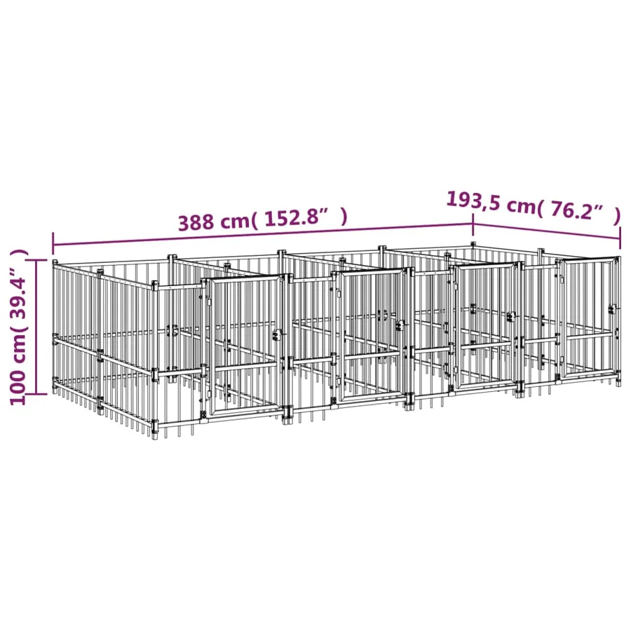 Chenil d'extérieur pour chiens Acier 7,51 m² - 6