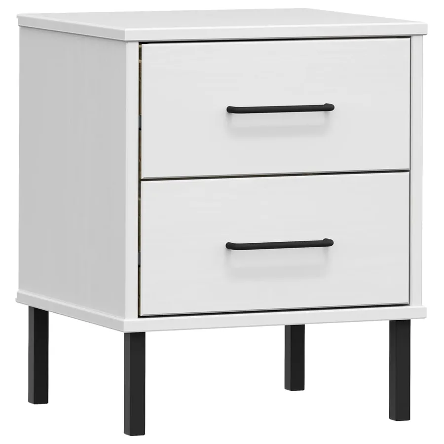 Table de chevet avec pieds en métal Blanc Bois pin massif OSLO - 2