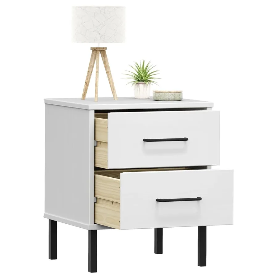 Table de chevet avec pieds en métal Blanc Bois pin massif OSLO - 3