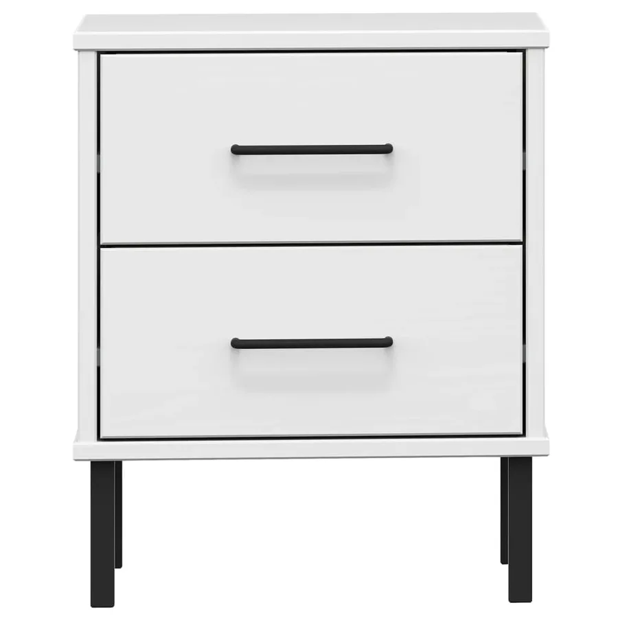 Table de chevet avec pieds en métal Blanc Bois pin massif OSLO - 4