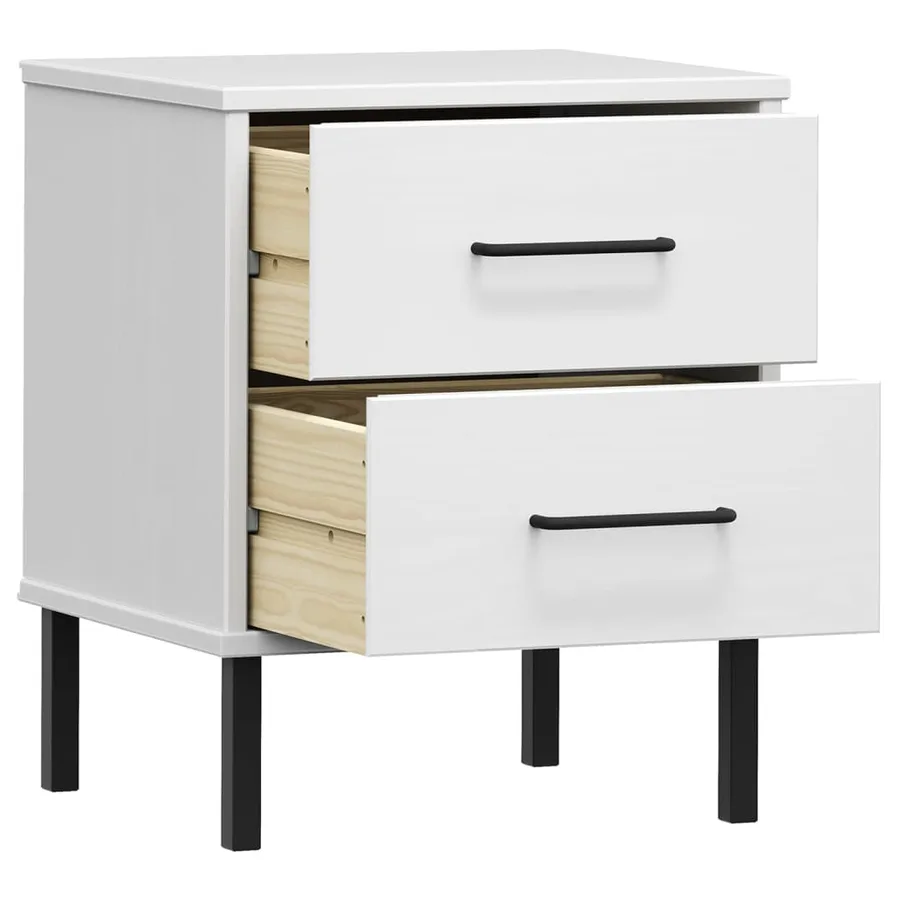 Table de chevet avec pieds en métal Blanc Bois pin massif OSLO - 5