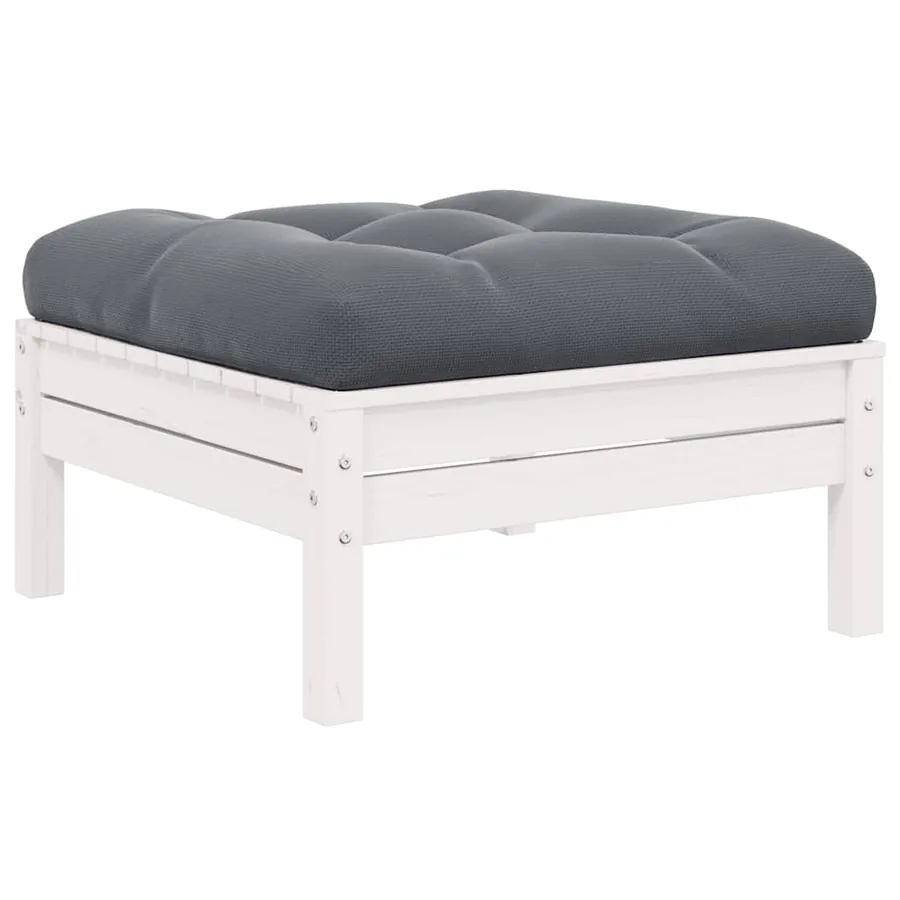 Repose-pied de jardin avec coussin anthracite Bois de pin blanc