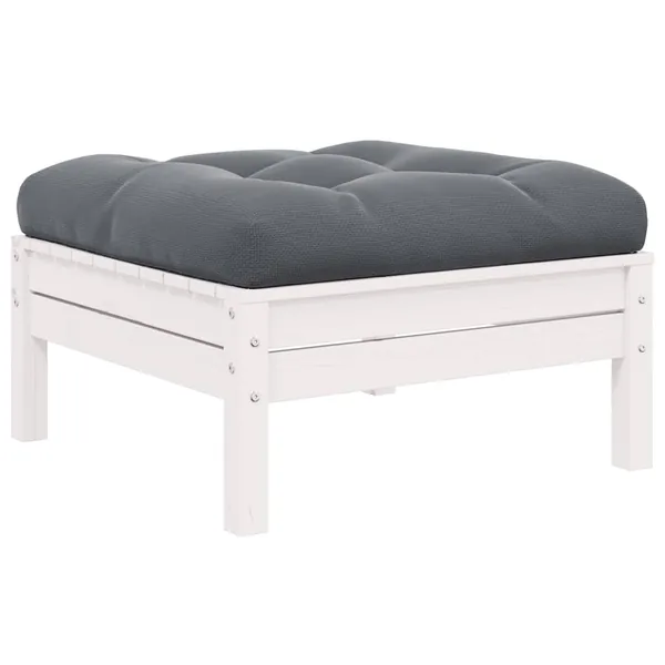 Repose-pied de jardin avec coussin anthracite Bois de pin blanc