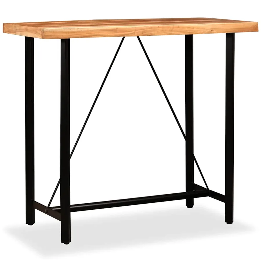 Ensemble de bar 5 pcs Bois d'acacia Cuir véritable et toile - 7
