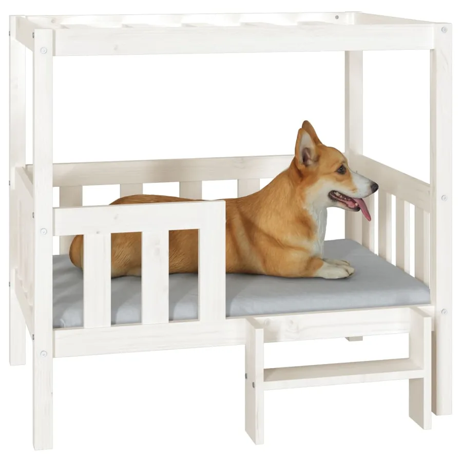 Lit pour chien Blanc 95,5x73,5x90 cm Bois de pin solide - 4