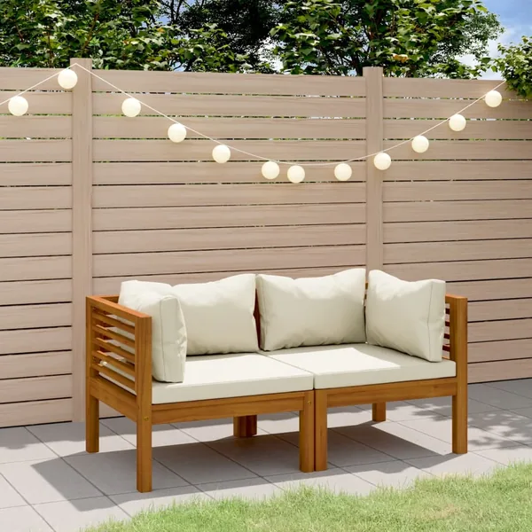 Canapé de jardin 2 places et coussin crème Bois d'acacia massif