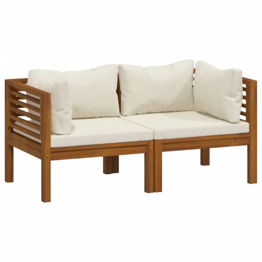 Canapé de jardin 2 places et coussin crème Bois d'acacia massif - 2