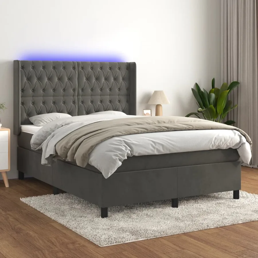 Sommier à lattes de lit matelas et LED Gris foncé 140x200 cm