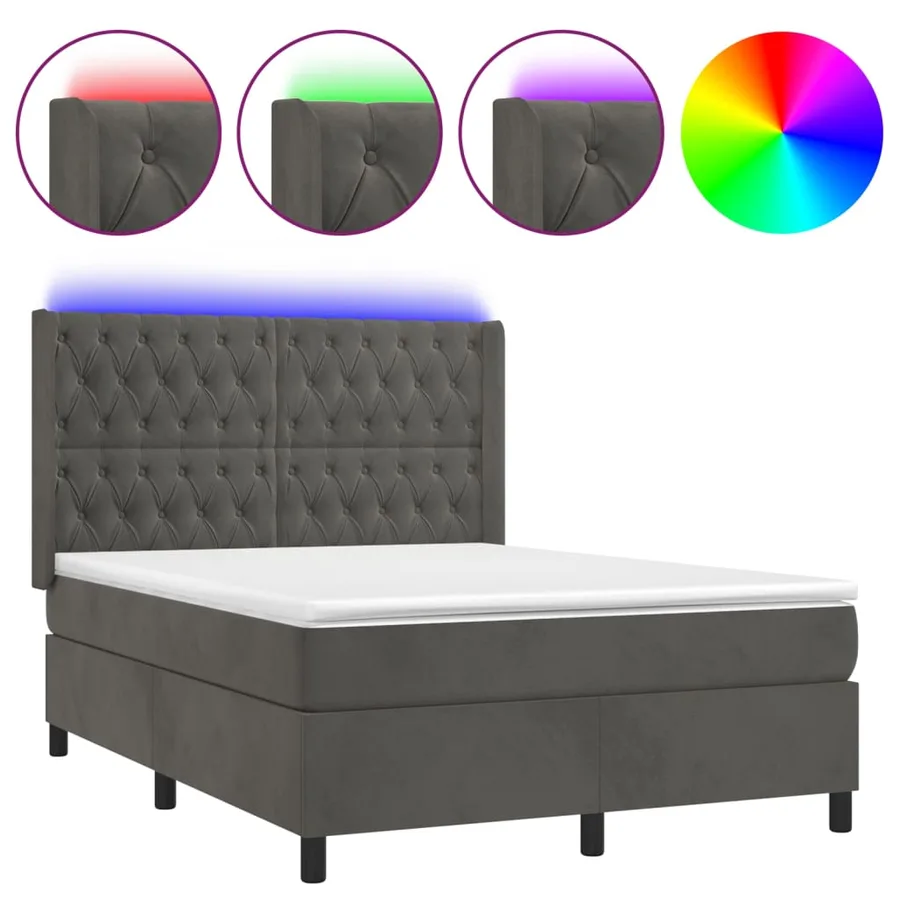 Sommier à lattes de lit matelas et LED Gris foncé 140x200 cm - 2