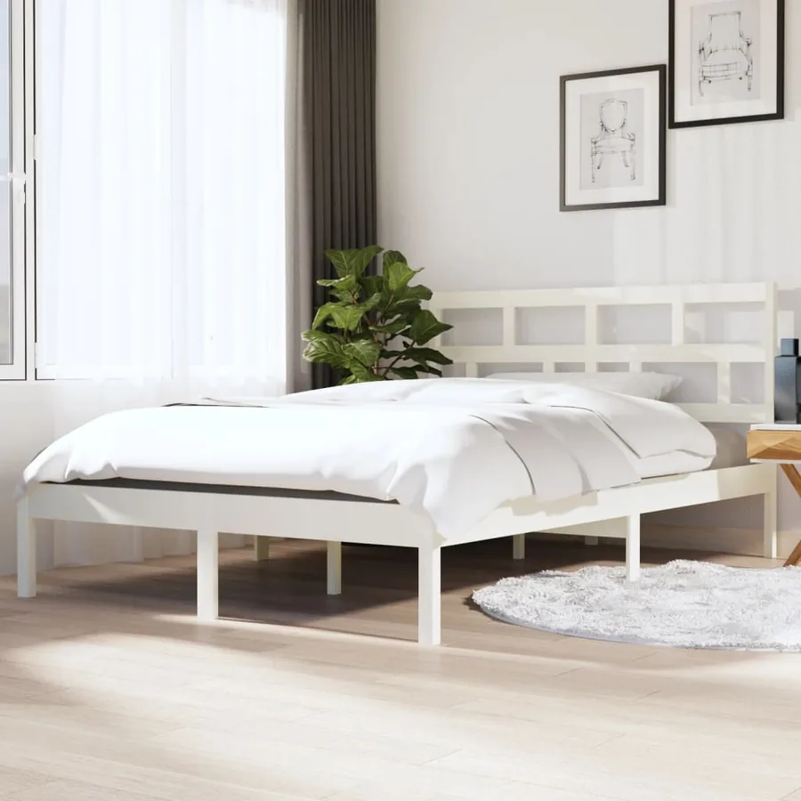 Cadre de lit sans matelas blanc bois massif