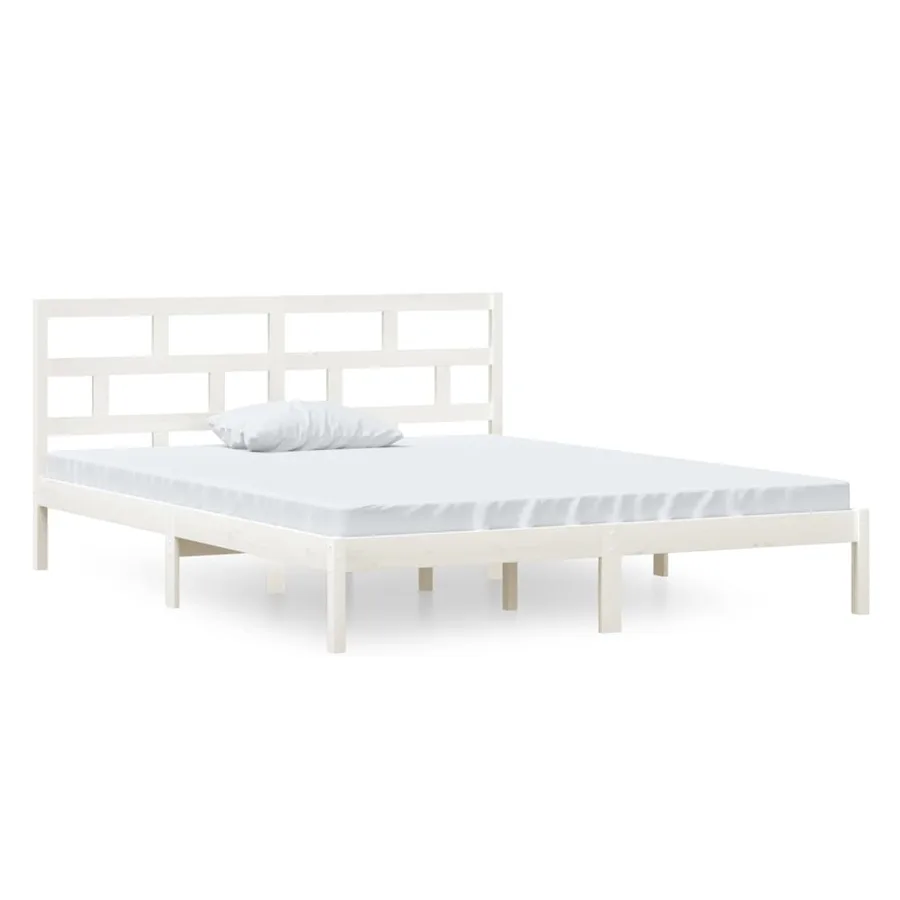 Cadre de lit sans matelas blanc bois massif - 2