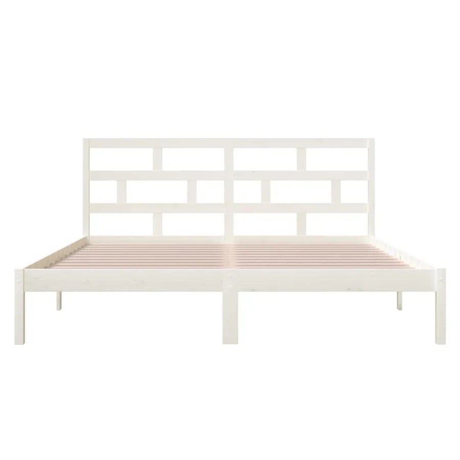 Cadre de lit sans matelas blanc bois massif - 4