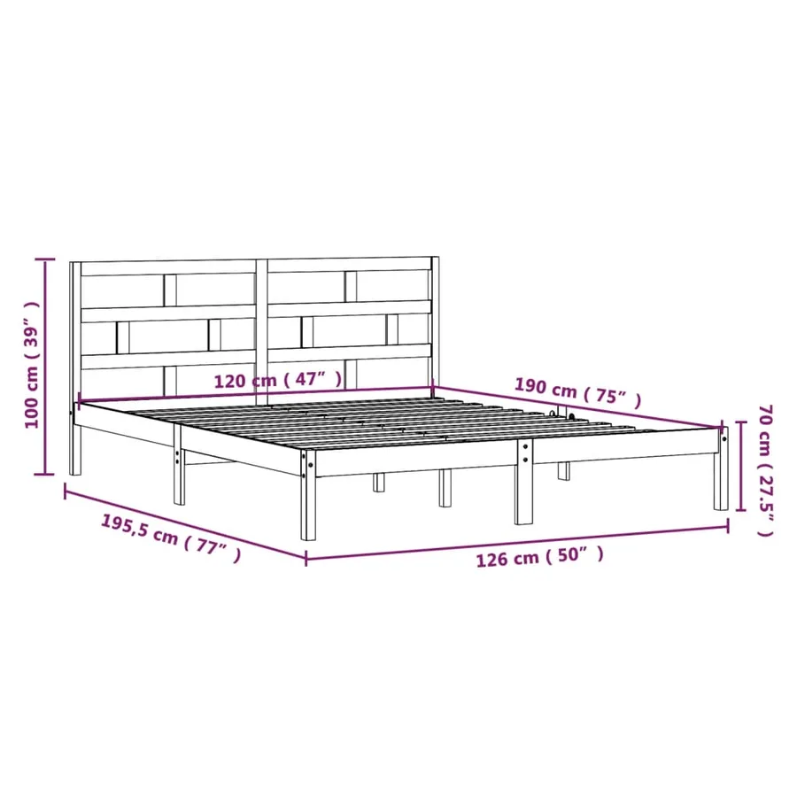 Cadre de lit sans matelas blanc bois massif - 9