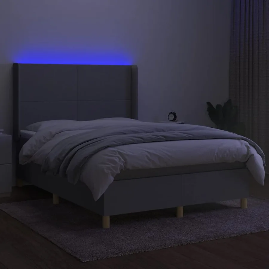 Sommier à lattes de lit matelas LED Gris clair 140x190 cm Tissu - 3