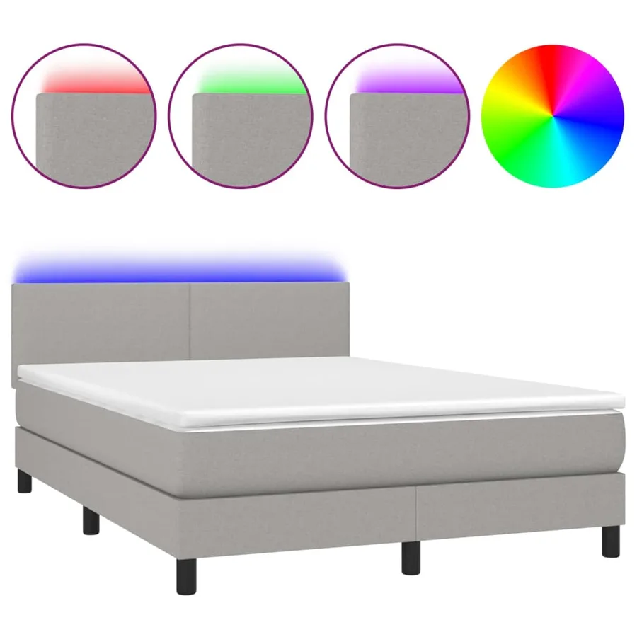 Sommier à lattes de lit et matelas et LED Gris clair 140x200 cm - 2