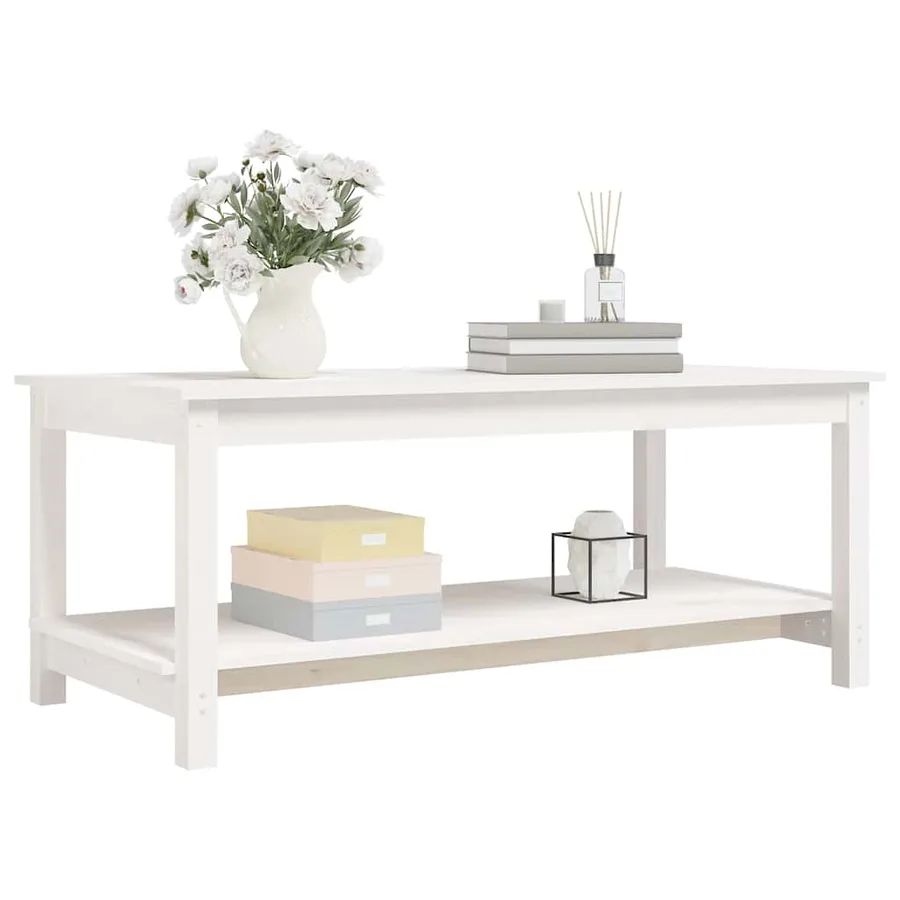 Table basse Blanc 110x55x45 cm Bois massif de pin - 4