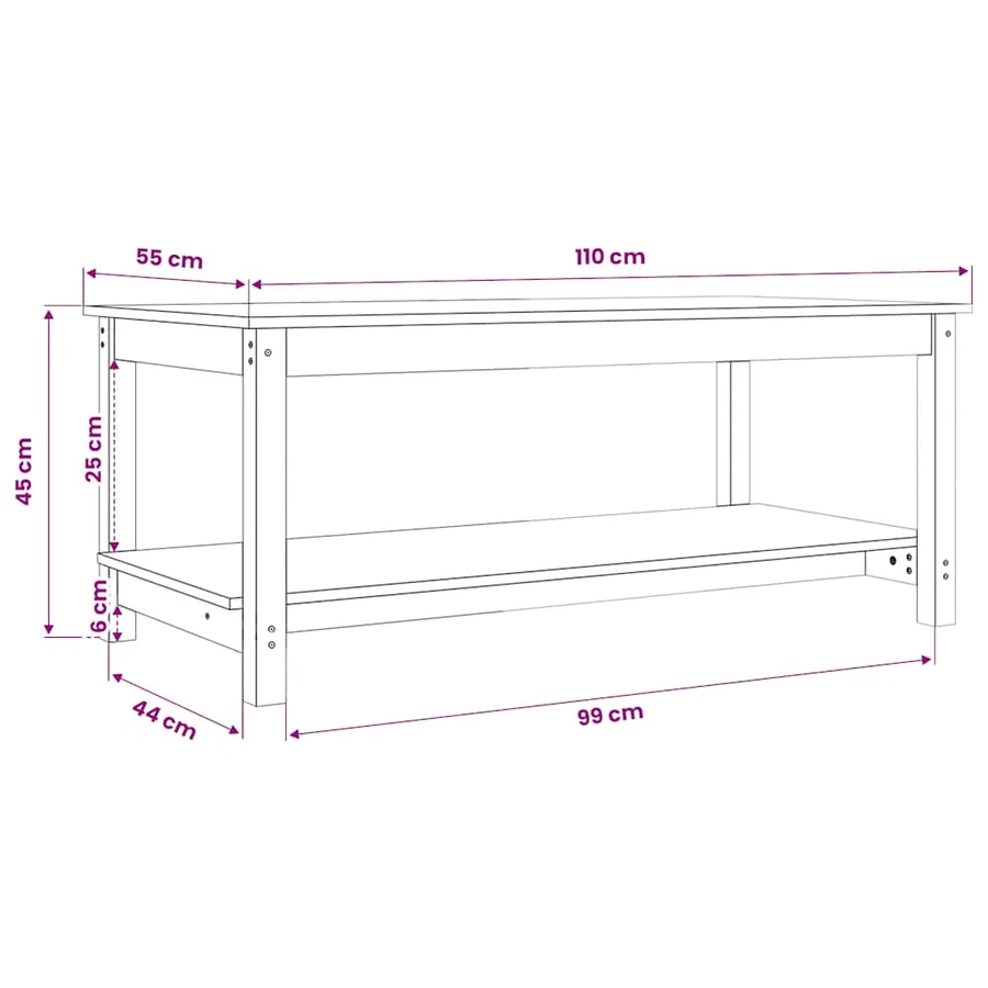 Table basse Blanc 110x55x45 cm Bois massif de pin - 8