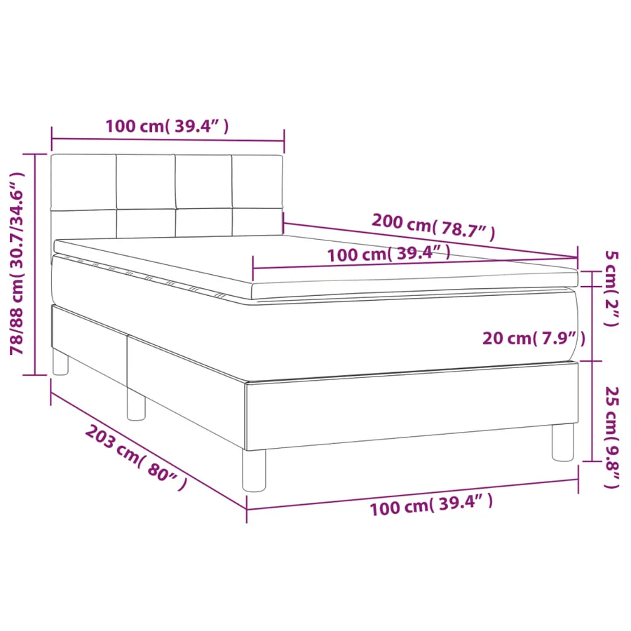 Sommier à lattes de lit avec matelas Gris foncé 100x200cm Tissu - 7