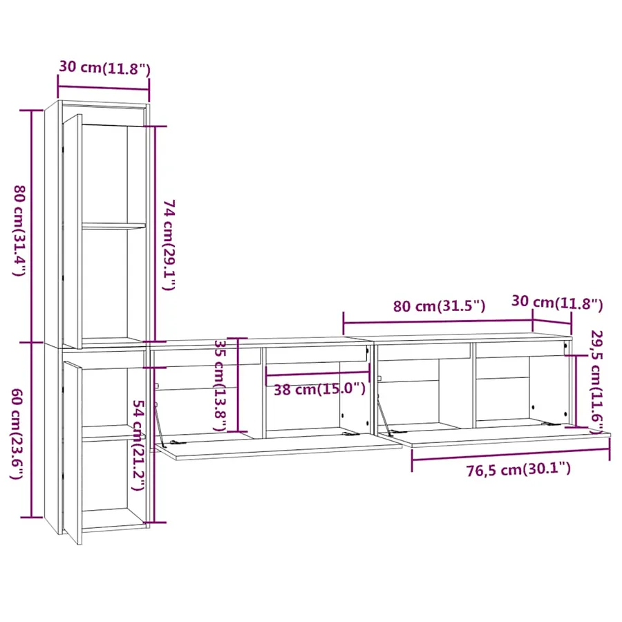 Meubles TV 4 pcs Blanc Bois massif de pin - 11