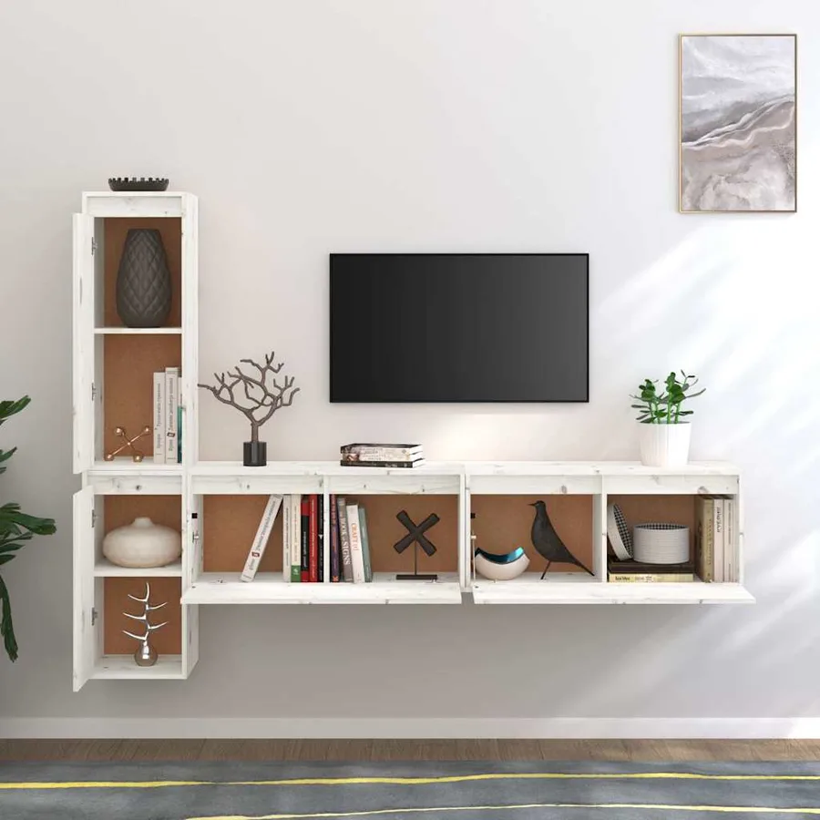 Meubles TV 4 pcs Blanc Bois massif de pin - 3