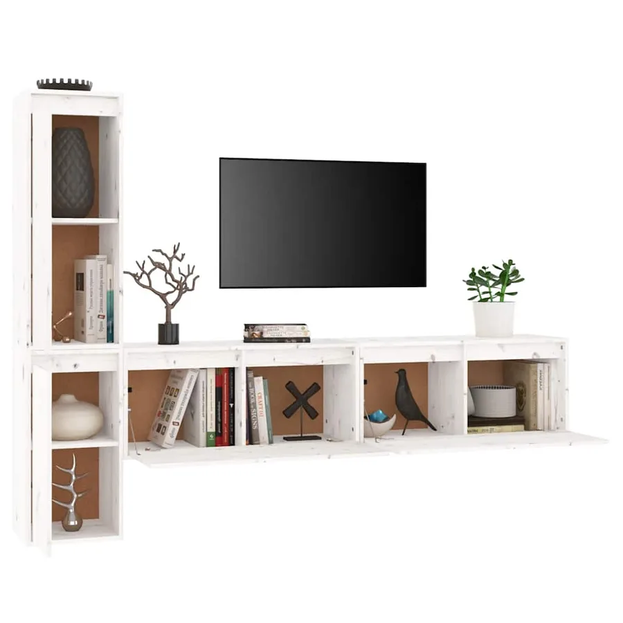 Meubles TV 4 pcs Blanc Bois massif de pin - 4
