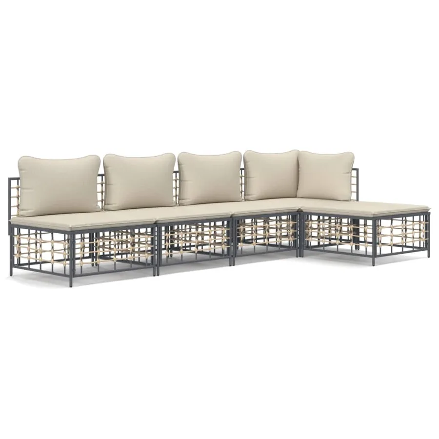 Salon de jardin 5 pcs avec coussins anthracite résine tressée - 2