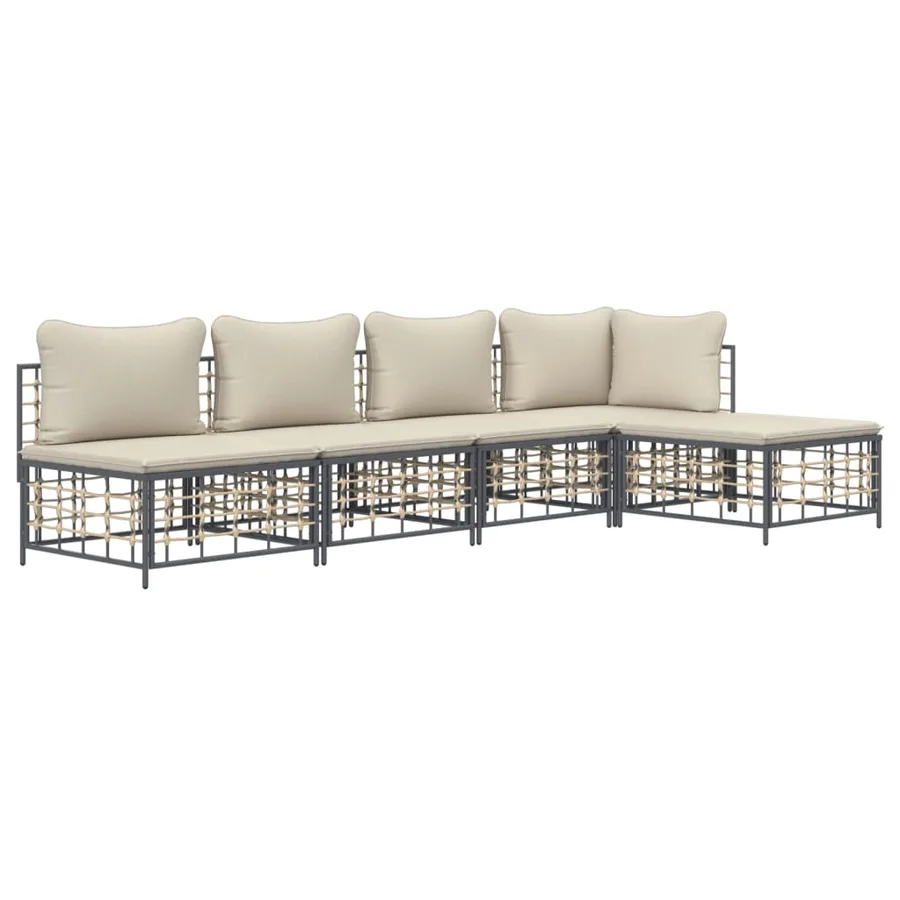 Salon de jardin 5 pcs avec coussins anthracite résine tressée - 3