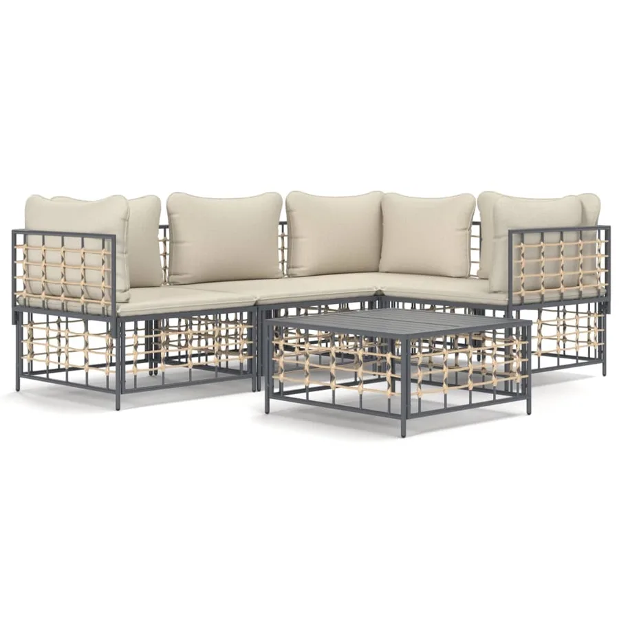 Salon de jardin 5 pcs avec coussins anthracite résine tressée - 2