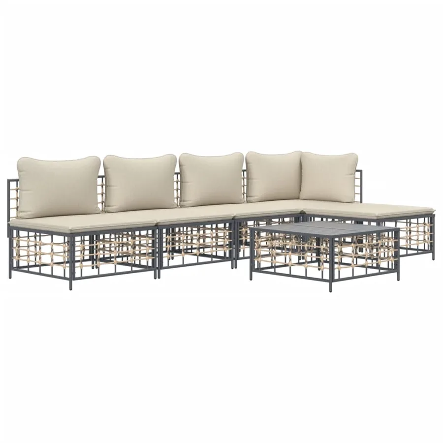 Salon de jardin 6 pcs avec coussins anthracite résine tressée - 3