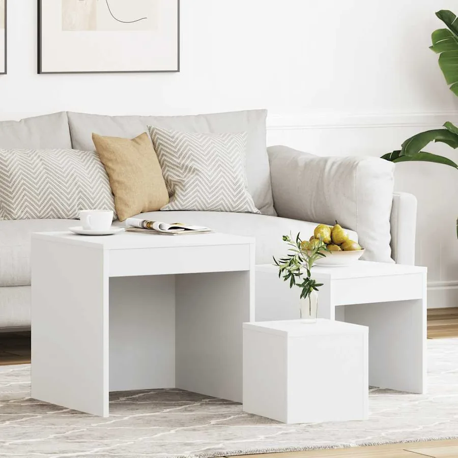 Tables gigognes 3 pcs Blanc Aggloméré