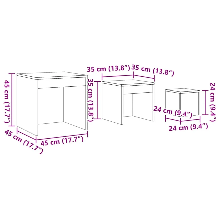 Tables gigognes 3 pcs Blanc Aggloméré - 11