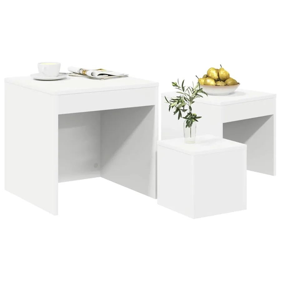 Tables gigognes 3 pcs Blanc Aggloméré - 4