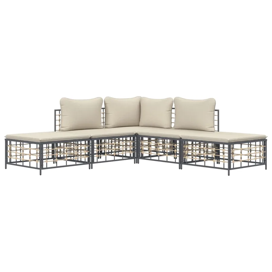 Salon de jardin 5 pcs avec coussins anthracite résine tressée - 3