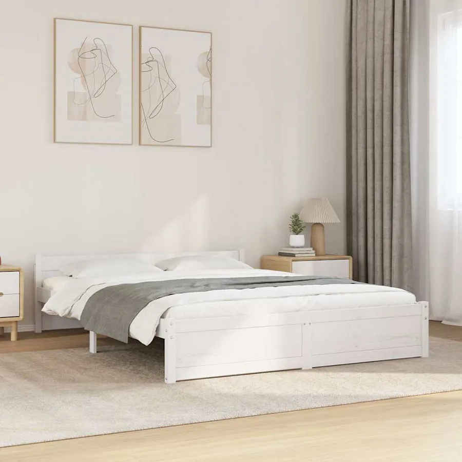 Cadre de lit sans matelas blanc bois massif 160x200 cm