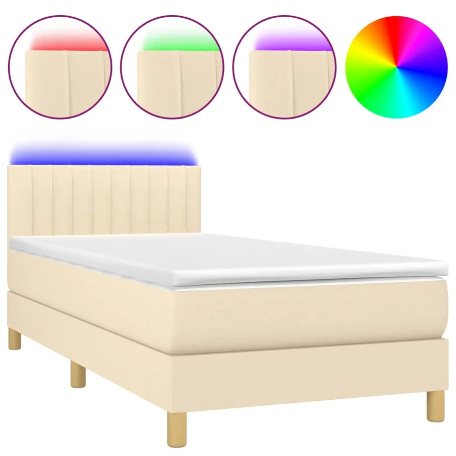 Sommier à lattes de lit avec matelas LED Crème 90x190 cm Tissu - 2