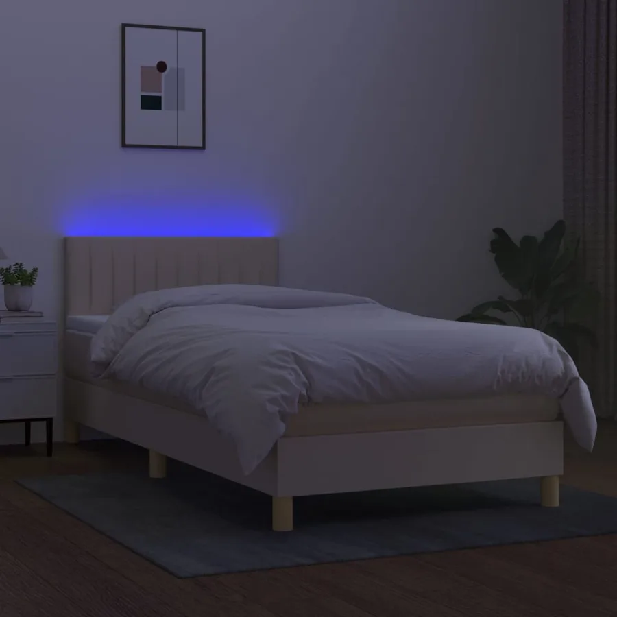 Sommier à lattes de lit avec matelas LED Crème 90x190 cm Tissu - 3