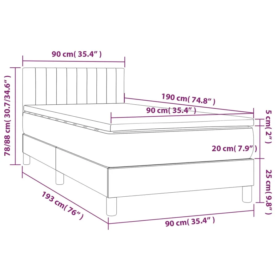 Sommier à lattes de lit avec matelas LED Crème 90x190 cm Tissu - 8