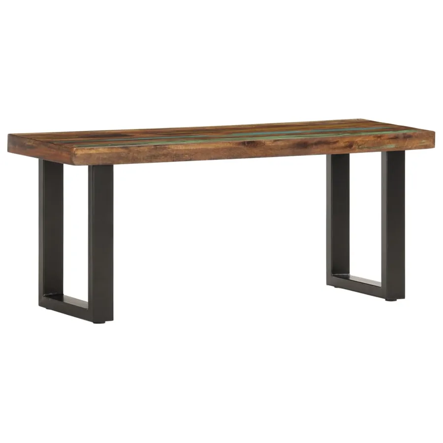 Banc 110 cm Bois de récupération solide et acier - 10