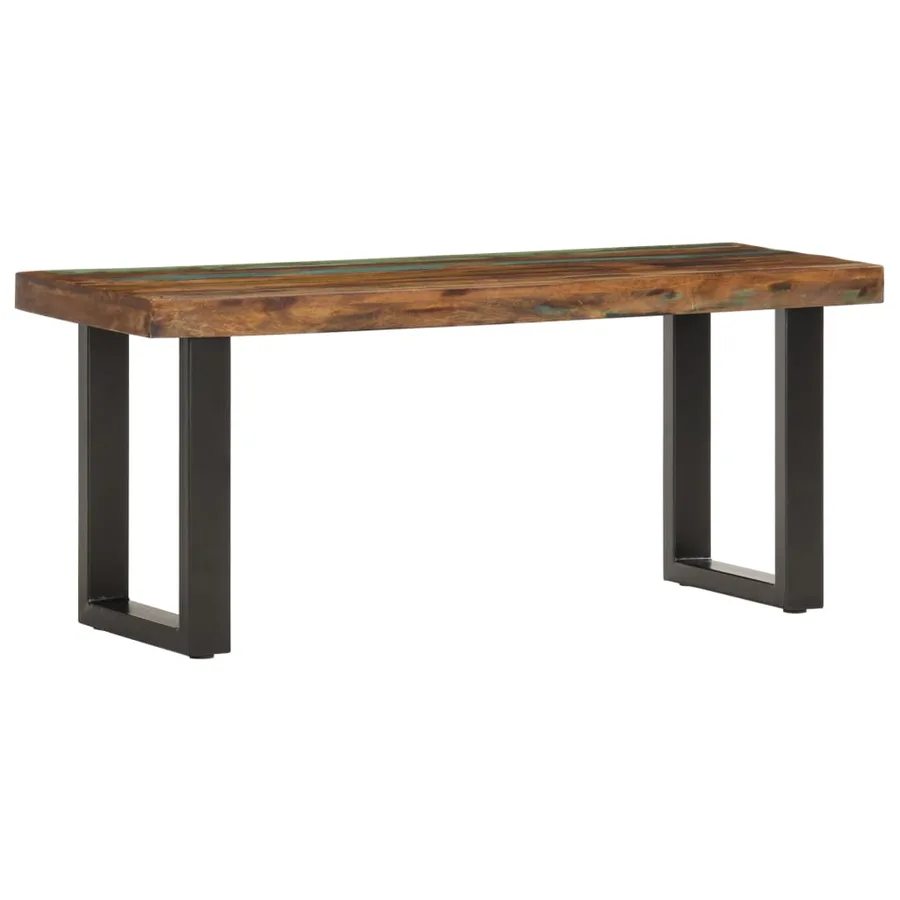 Banc 110 cm Bois de récupération solide et acier - 11