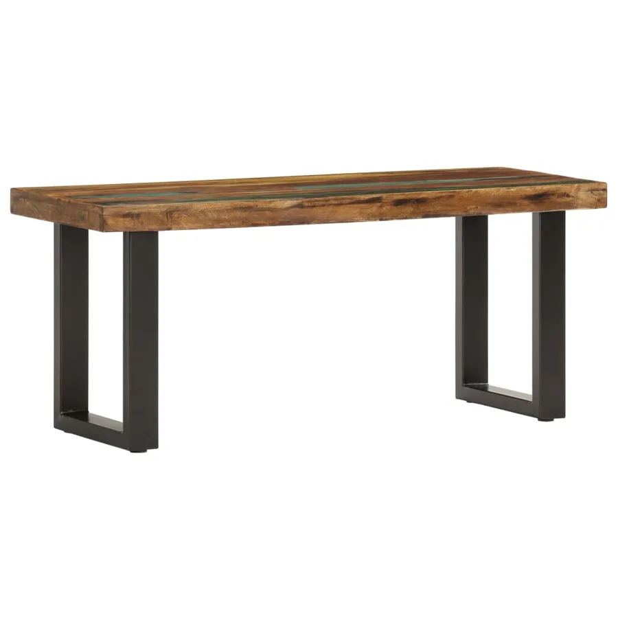 Banc 110 cm Bois de récupération solide et acier - 9