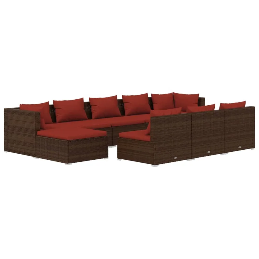 Salon de jardin 10 pcs avec coussins marron résine tressée - 2