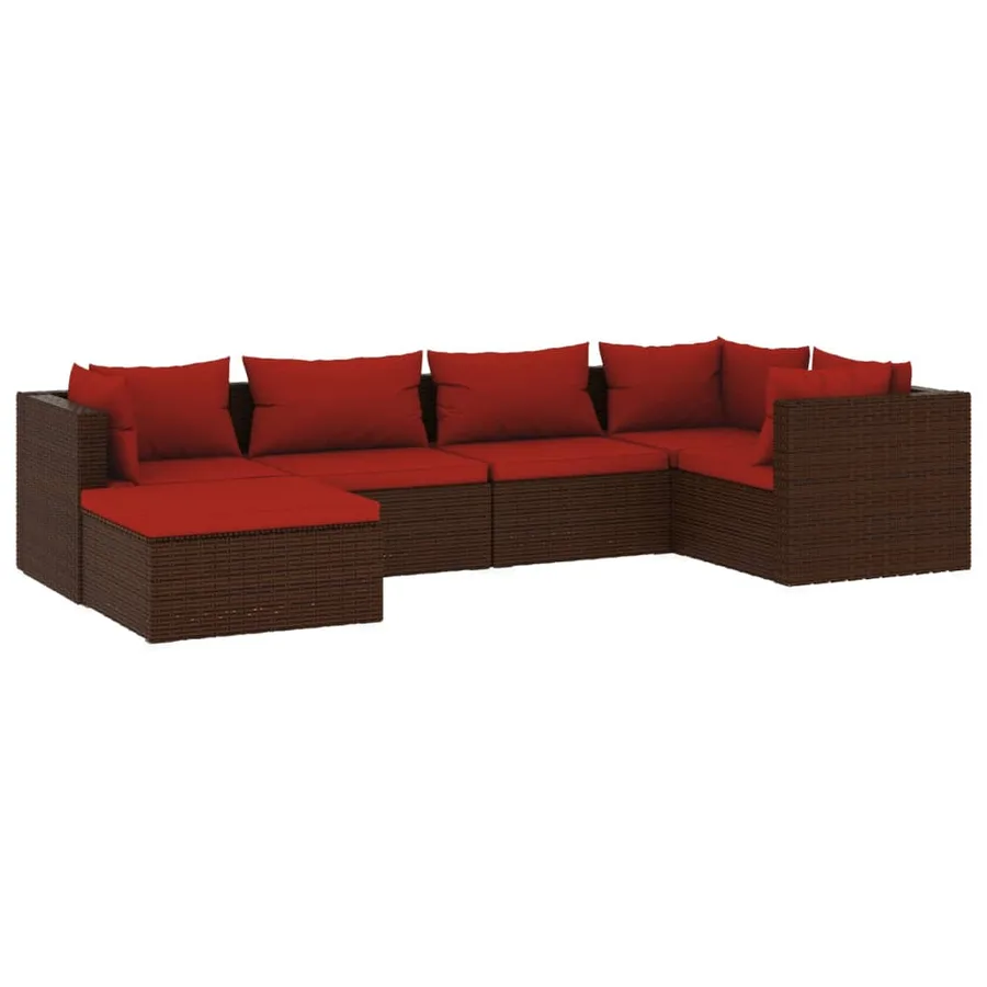 Salon de jardin 6 pcs avec coussins Résine tressée Marron - 2