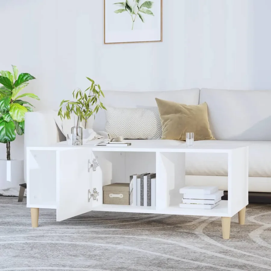 Table basse blanc 102x50x40 cm bois d'ingénierie - 6