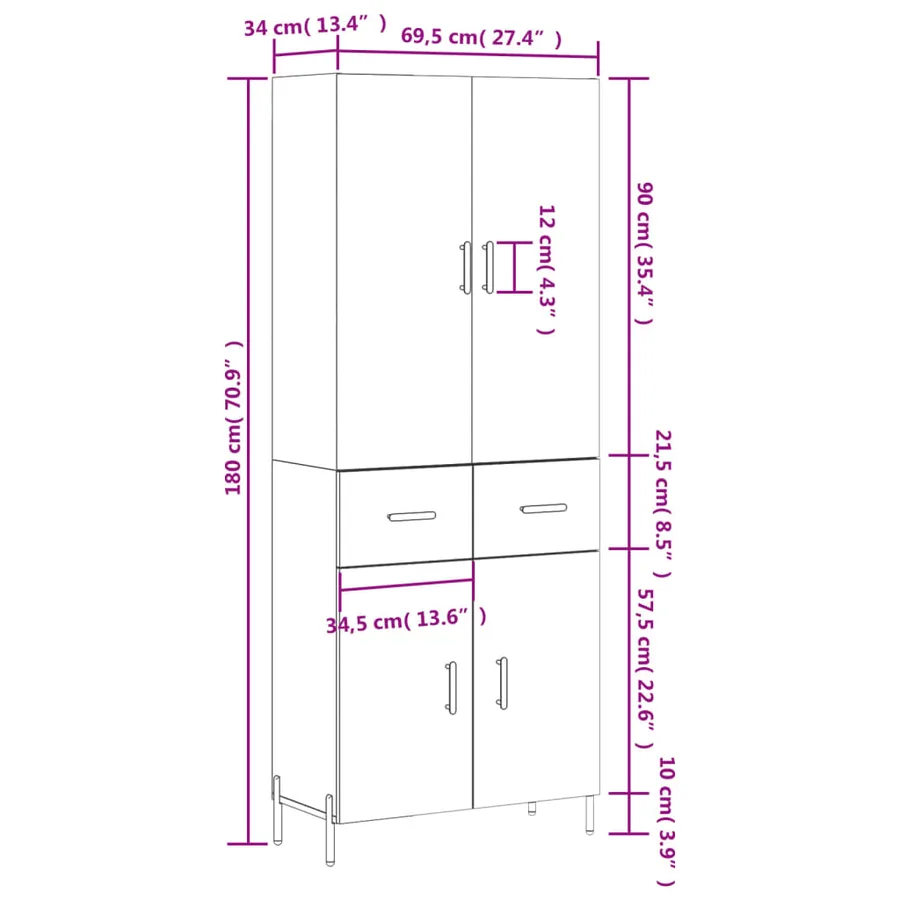 Buffet haut Chêne fumé 69,5x34x180 cm Bois d'ingénierie - 14