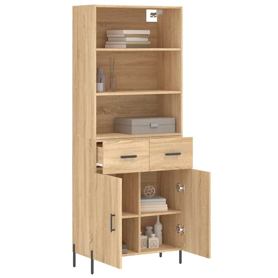 Buffet haut Chêne sonoma 69,5x34x180 cm Bois d'ingénierie - 3