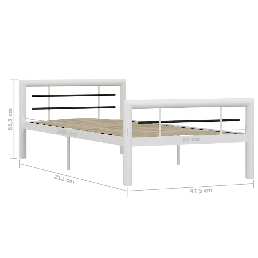 Cadre de lit sans matelas blanc et noir métal 100x200 cm - 6