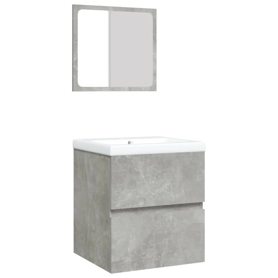 Armoire lavabo de salle de bain et bassin et miroir Gris béton - 2