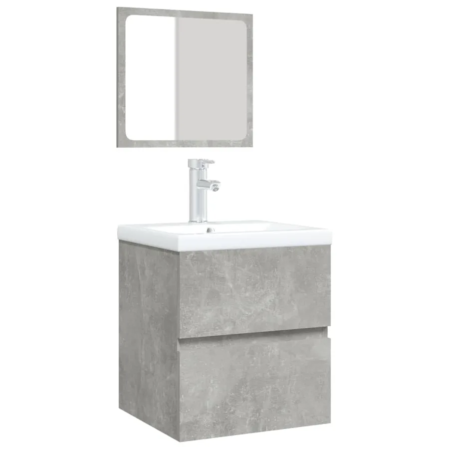 Armoire lavabo de salle de bain et bassin et miroir Gris béton - 3