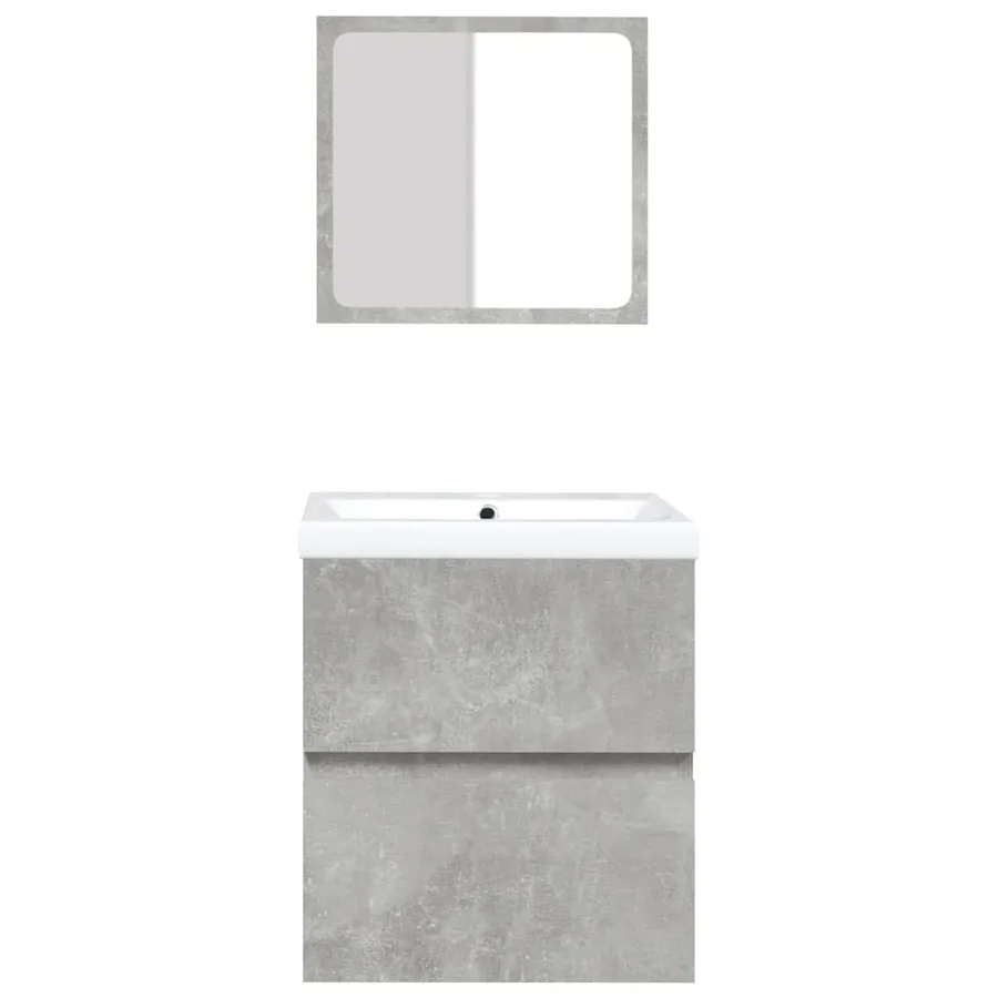 Armoire lavabo de salle de bain et bassin et miroir Gris béton - 4