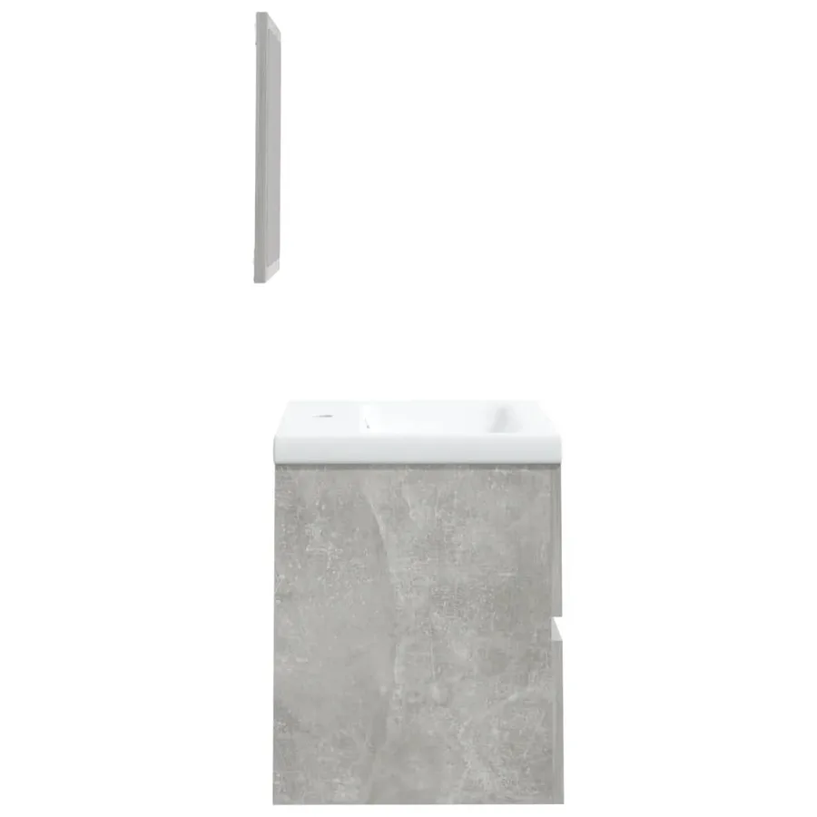 Armoire lavabo de salle de bain et bassin et miroir Gris béton - 5
